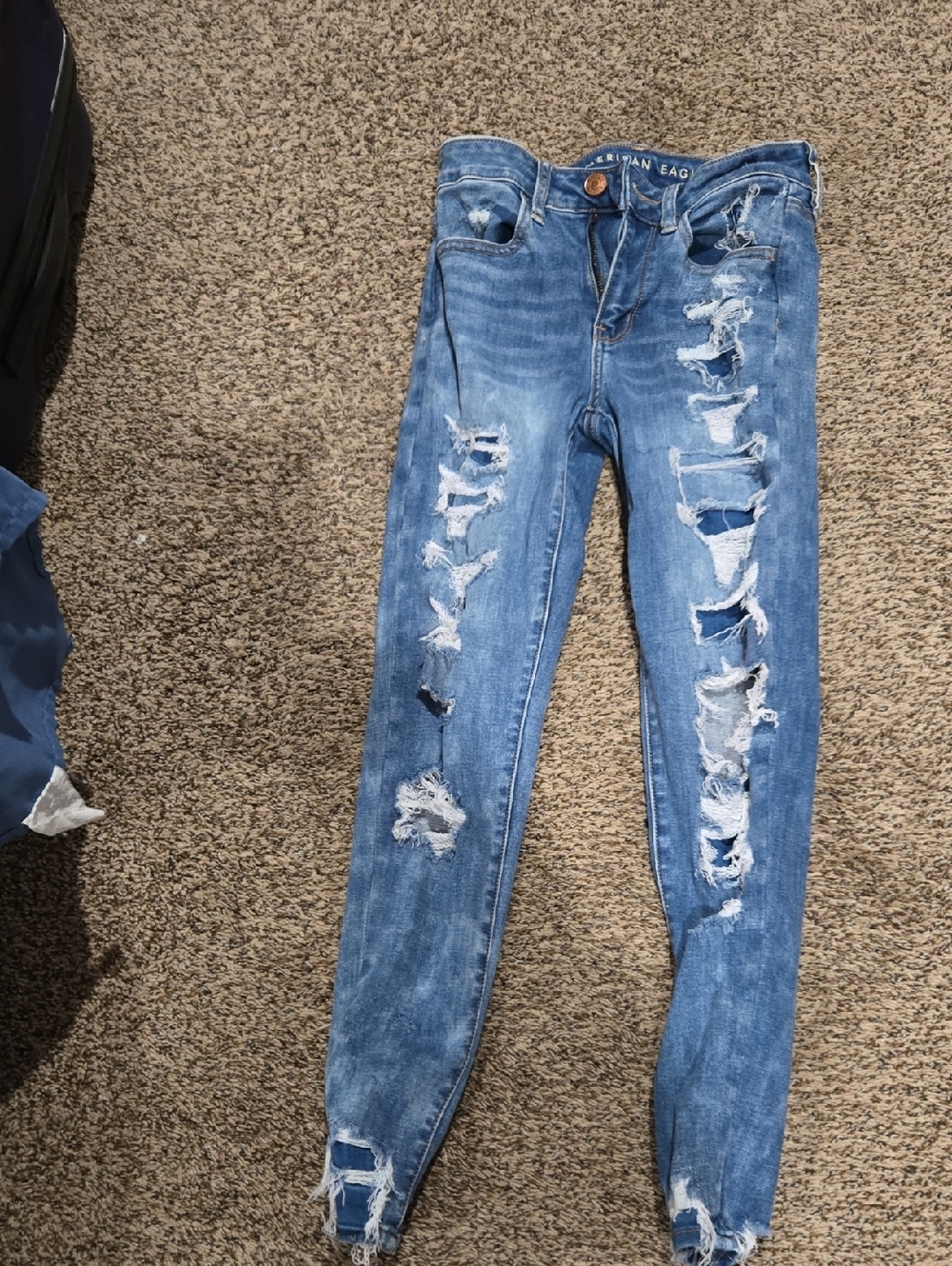 American Eagle Outfitters Ripped Skinny Jeans - Light Blue